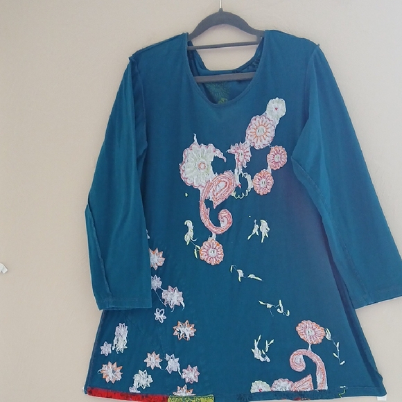 LunievaVibrant Blue Embroidered Women's Tunic Sz M - Picture 4 of 6